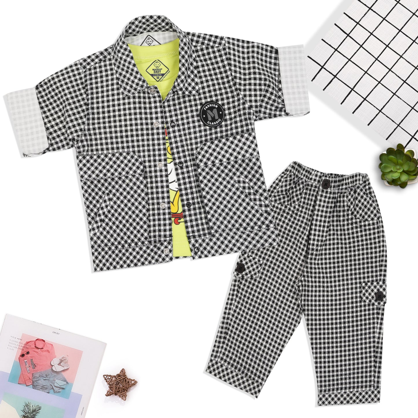 "Charming Checks Jacket, Printed Tee & Pants: Casual Style Star"