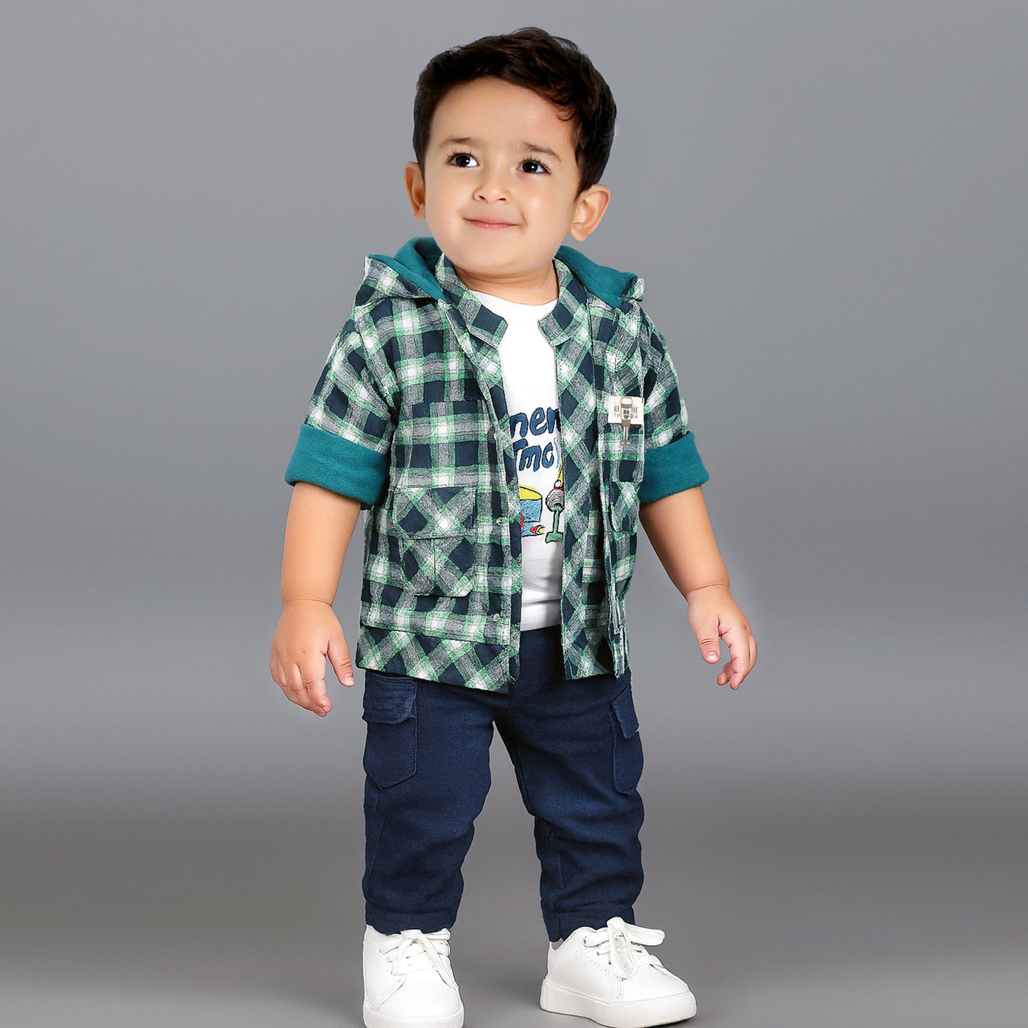 Stylish Checks Jacket, Printed Tee & Joggers: Casual Cool