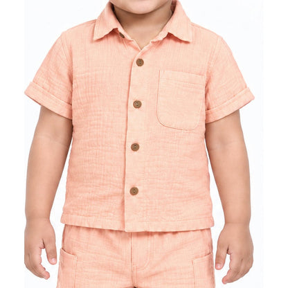 Cotton Muslin Shorts Co-Ord Set for Boys - Peach