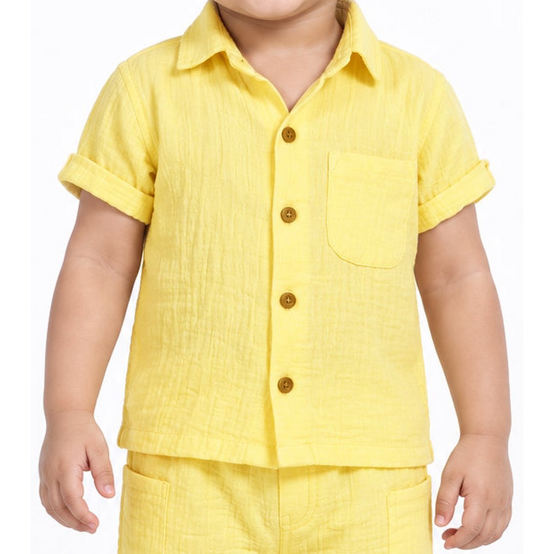 Cotton Muslin Shorts Co-Ord Set for Boys - Yellow