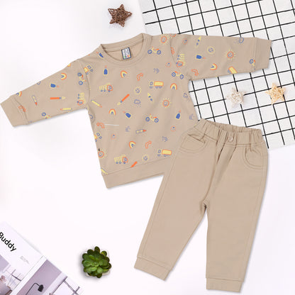 "Zoom into Style: Printed Tee and Jogger Set for Little Mavericks!"