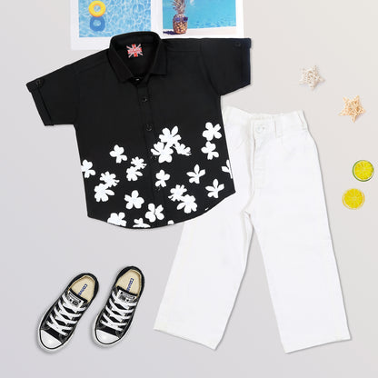 "Blossom in Style: Flower Power Shirt + Jeans Set for Boys!"
