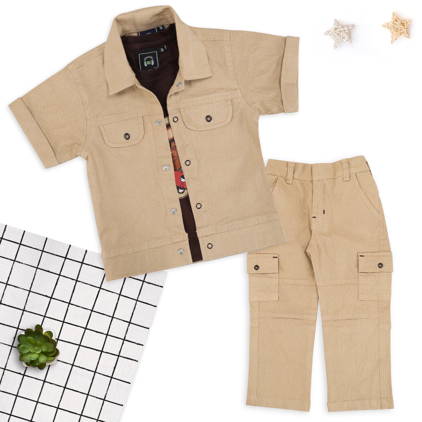 Adventure-Ready Style: Jacket, Printed Tee & Pant Power Set!