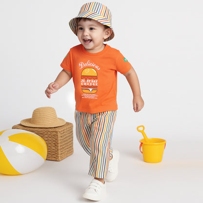Playful Printed Tee, Striped Pants & Cap: Boys’ Casual Cool