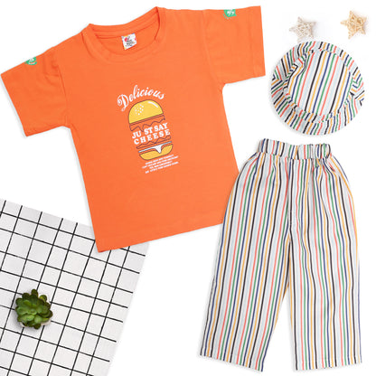 Playful Printed Tee, Striped Pants & Cap: Boys’ Casual Cool
