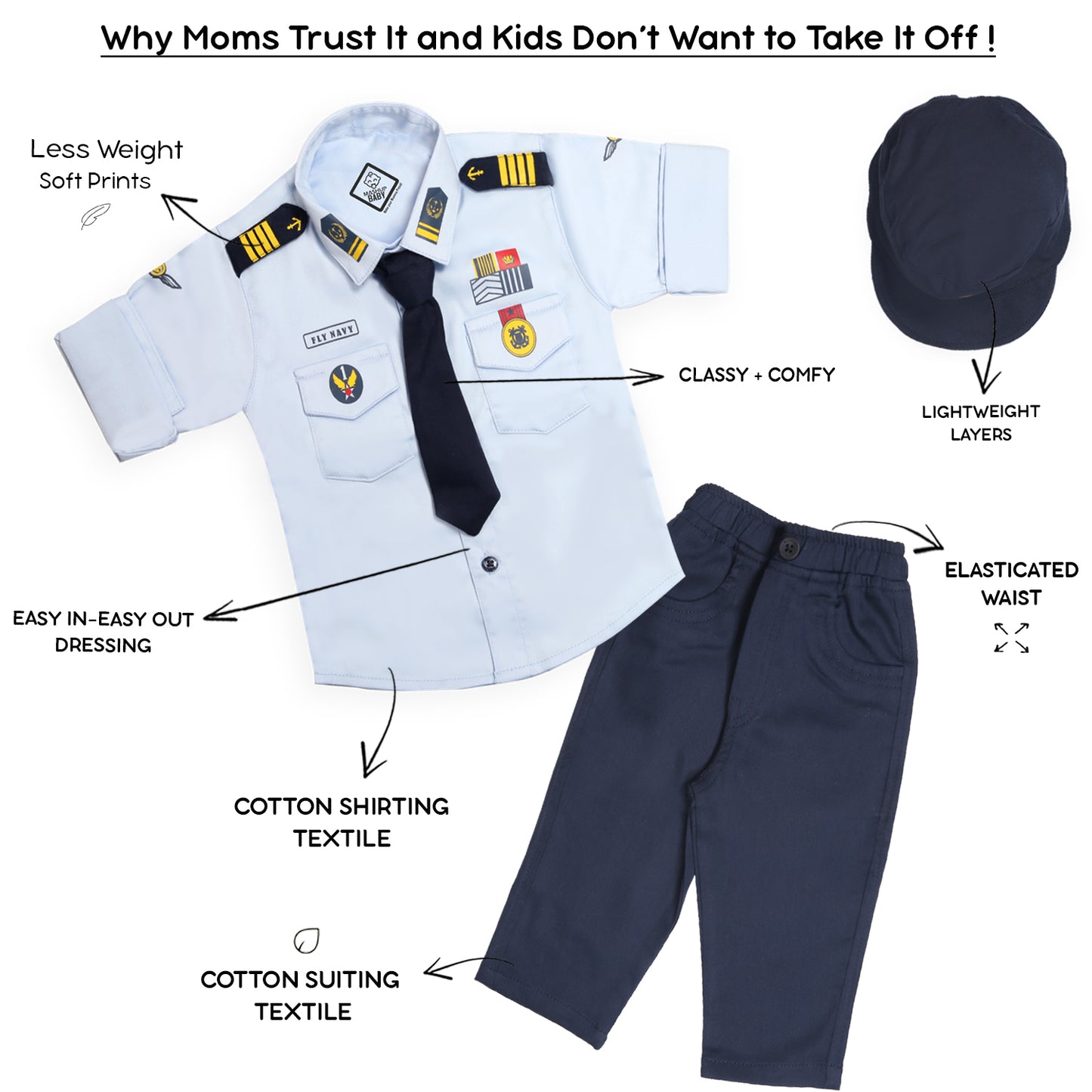 "Smart Navy Officer Set: Your Little Captain Reporting for Duty!"
