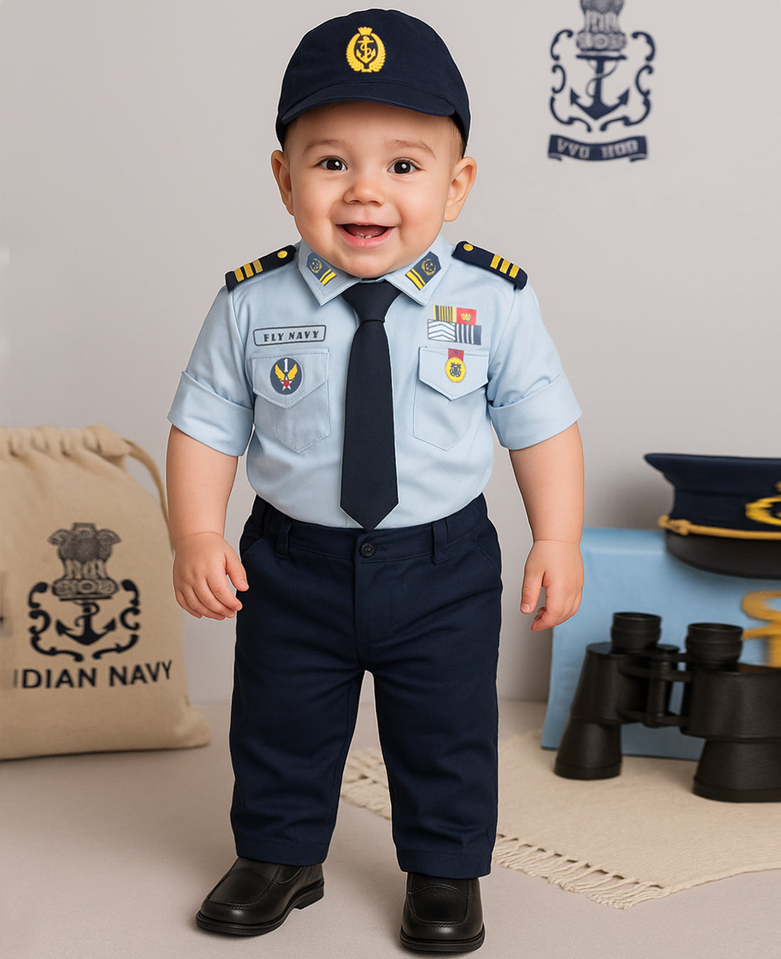 "Smart Navy Officer Set: Your Little Captain Reporting for Duty!"