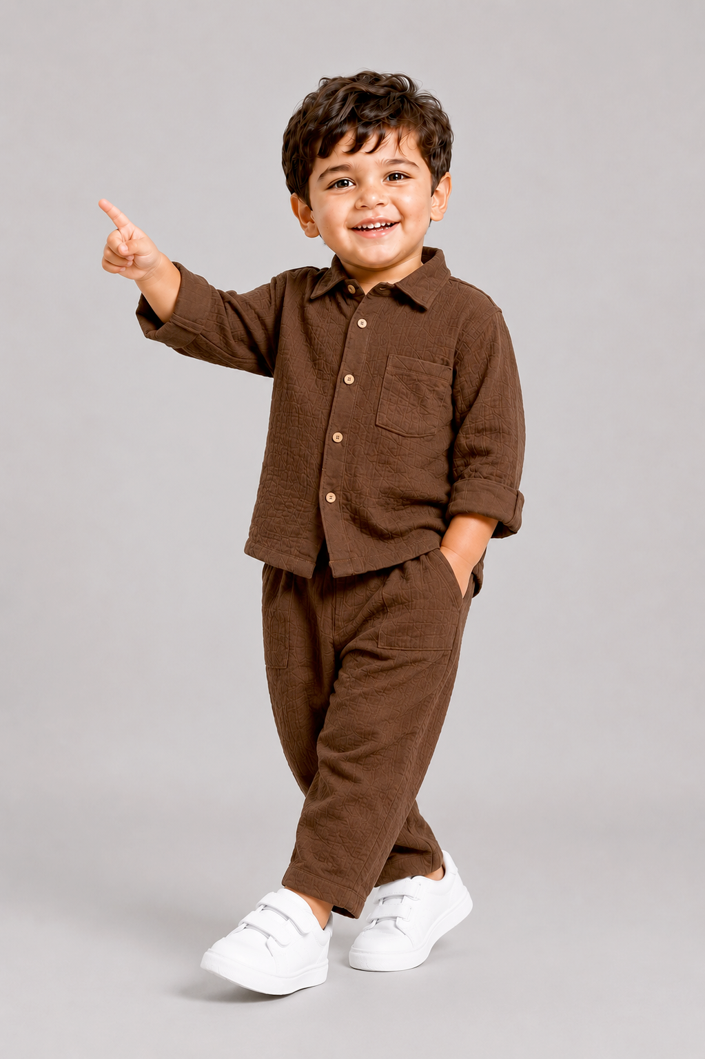 Shirt & Pants Co-Ord Set-BROWN