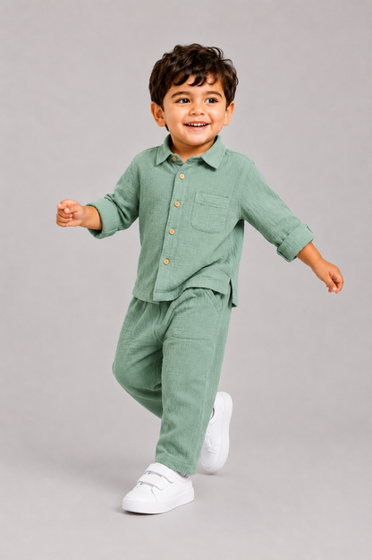 Blue Shirt & Pants Co-Ord Set