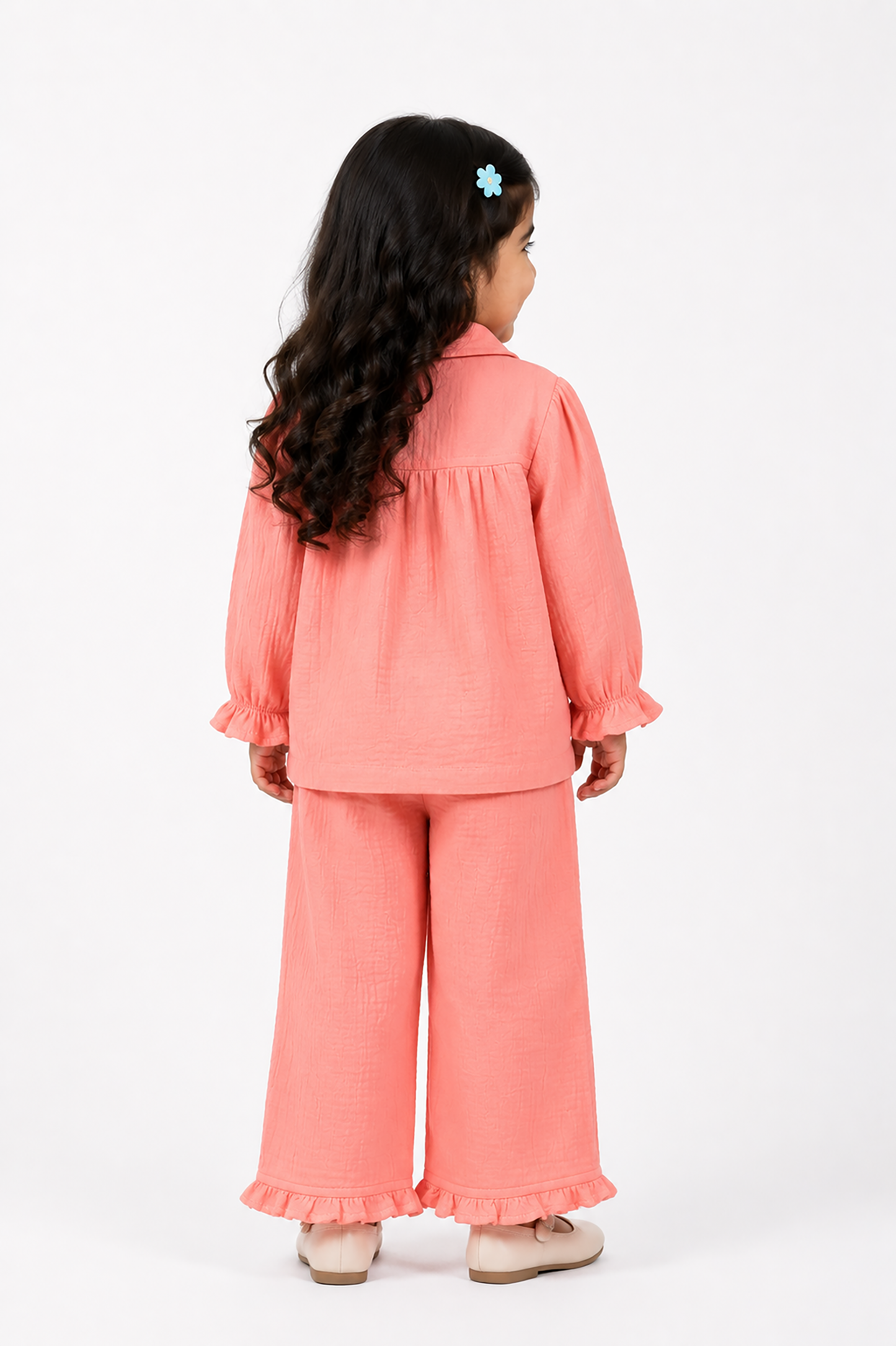 Ruffle Pocket Muslin Co-Ord Set-PINK