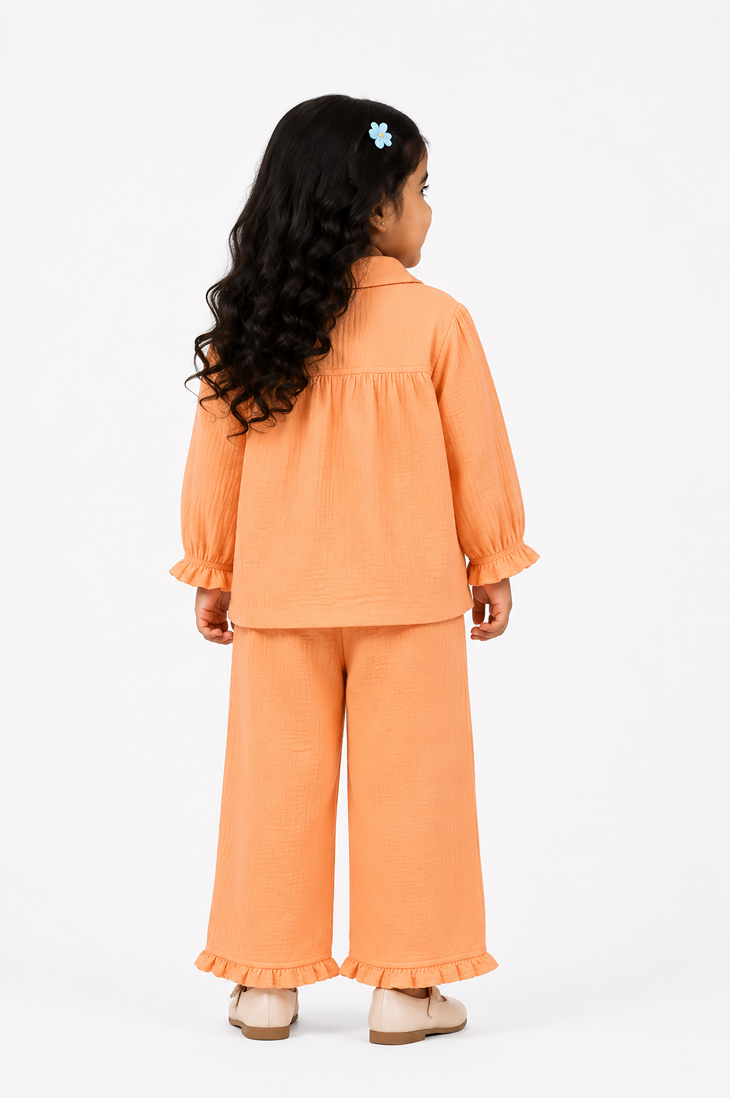 Ruffle Pocket Muslin Co-Ord Set-ORANGE