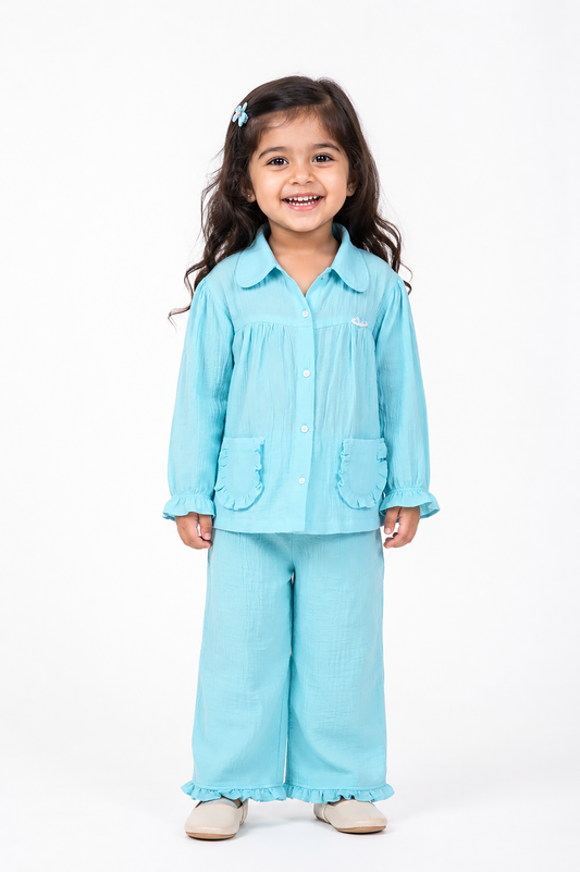 Ruffle Pocket Muslin Co-Ord Set