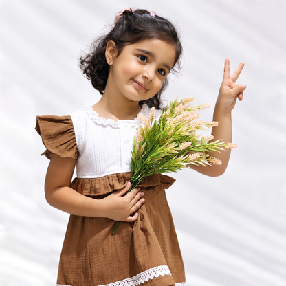 Little Twirl Cotton Muslin Dress-BROWN