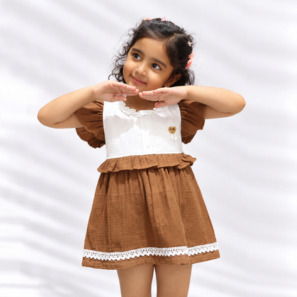 Little Twirl Cotton Muslin Dress-BROWN