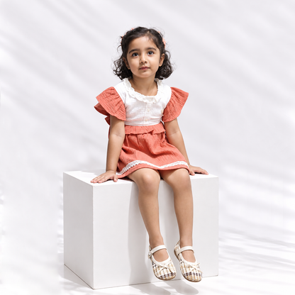 Little Twirl Cotton Muslin Dress-BRICK