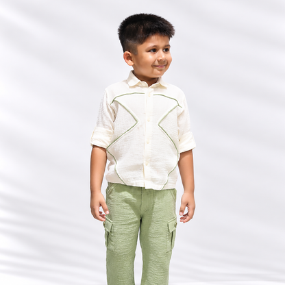 Little Explorer Cotton Muslin Shirt & Pants Set – Green