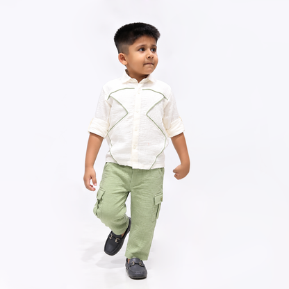Little Explorer Cotton Muslin Shirt & Pants Set – Green