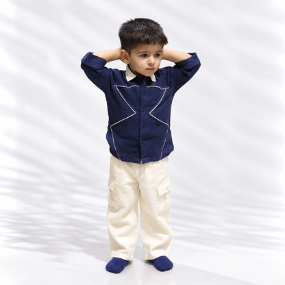 Little Explorer Cotton Muslin Shirt & Pants Set – Navy