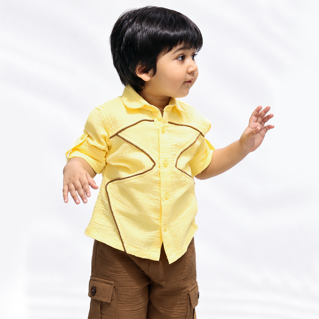 Little Explorer Cotton Muslin Shirt & Pants Set – Yellow