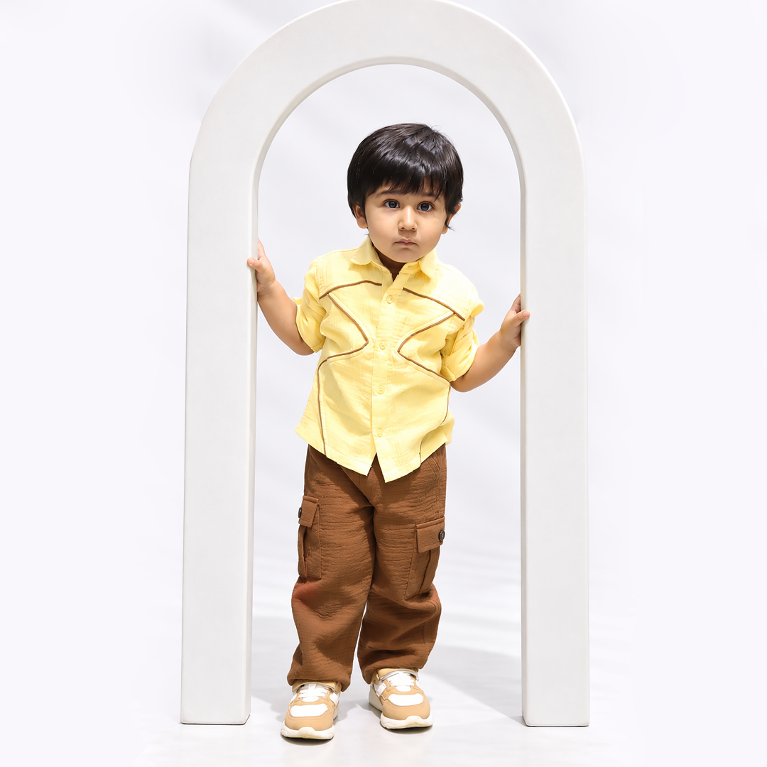 Little Explorer Cotton Muslin Shirt & Pants Set – Yellow