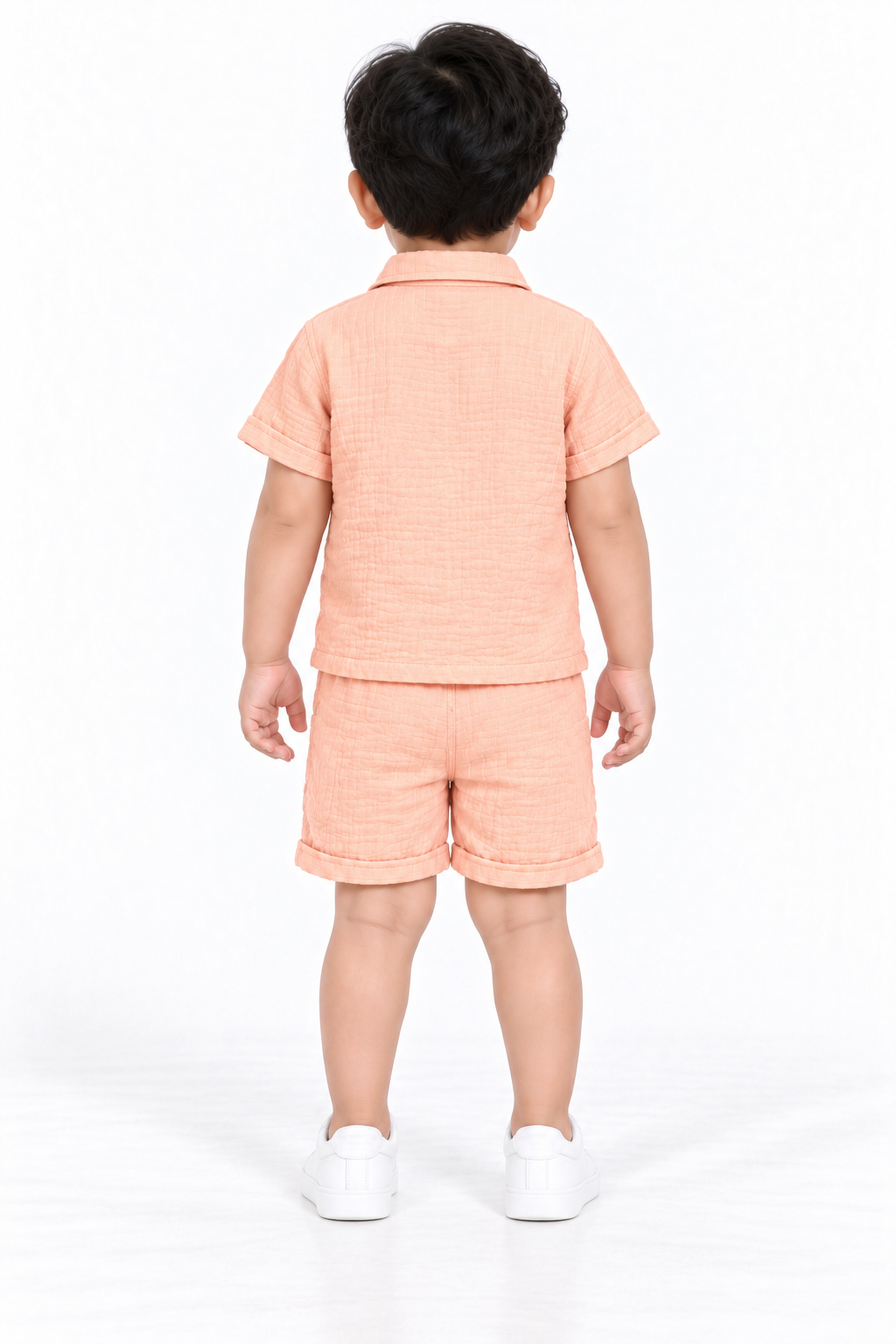 Cotton Muslin Shorts Co-Ord Set for Boys - Peach