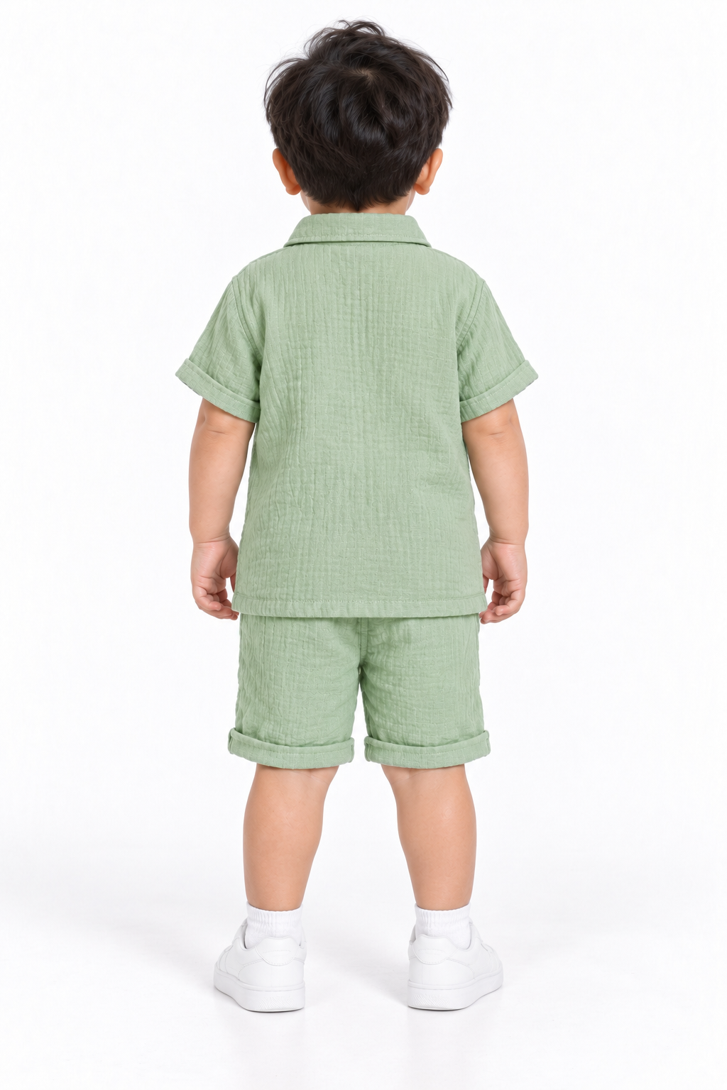 Cotton Muslin Shorts Co-Ord Set for Boys - Green