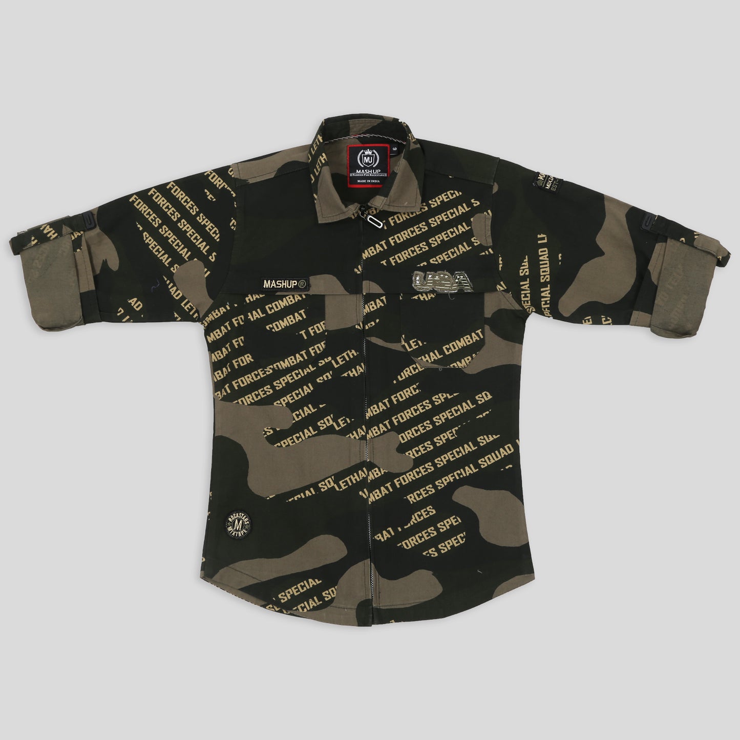 Camouflage Cotton Lycra Shirt and T-shirt Set For Young Boys