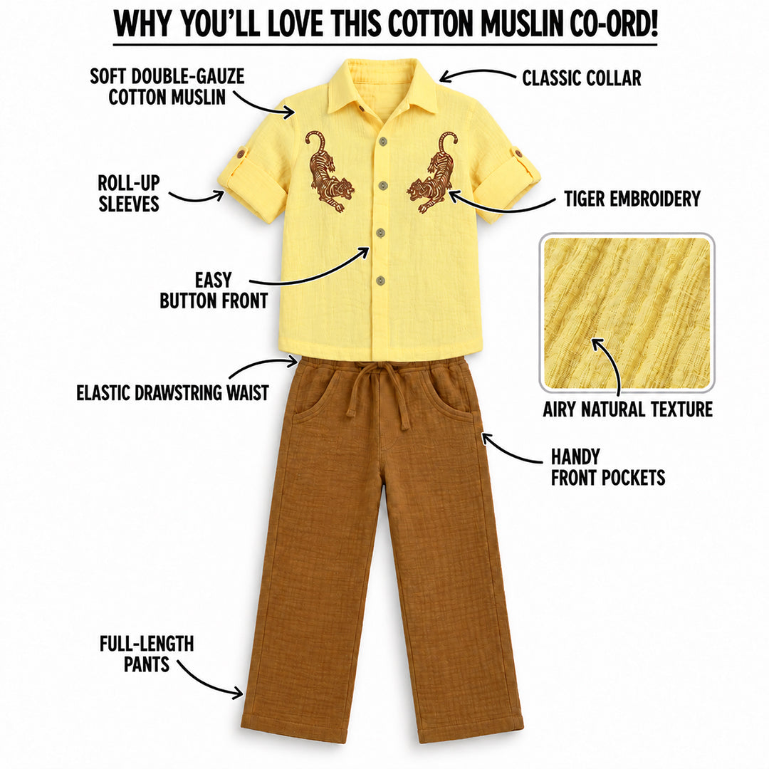 Tiger Tales Cotton Muslin Co-ord Set- YELLOW