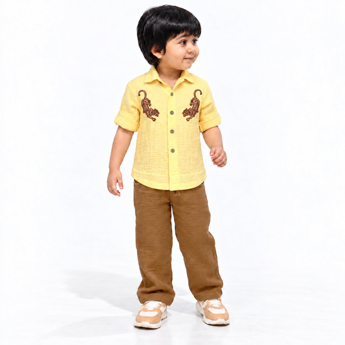 Tiger Tales Cotton Muslin Co-ord Set- YELLOW