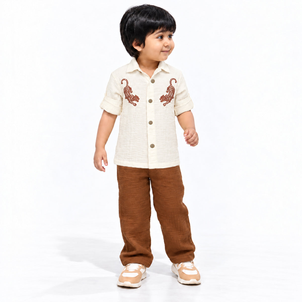 Tiger Tales Cotton Muslin Co-ord Set - Cream