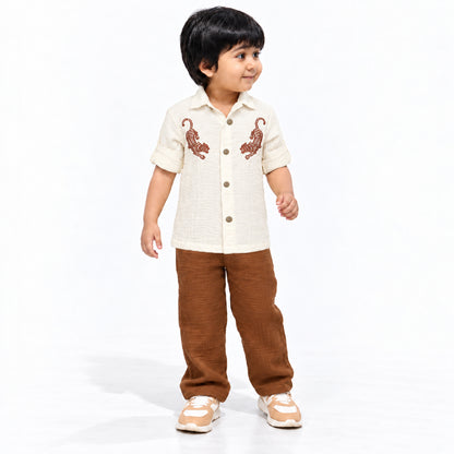 Tiger Tales Cotton Muslin Co-ord Set - Cream