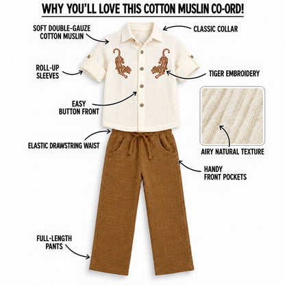 Tiger Tales Cotton Muslin Co-ord Set - Cream