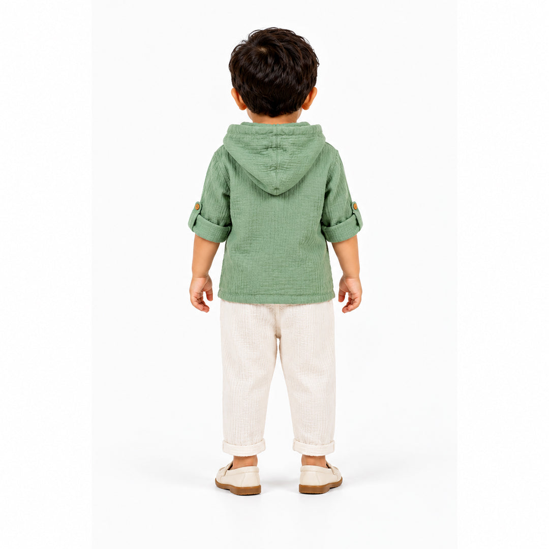 Cotton Muslin Hooded Co-Ord Set for Boys - Green