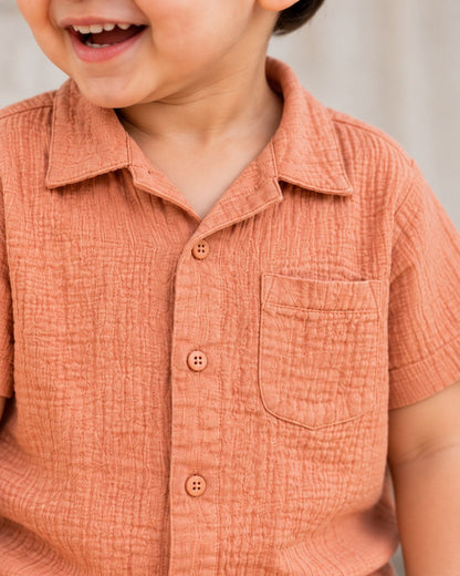 Muslin Henley Co-Ord Set-PEACH