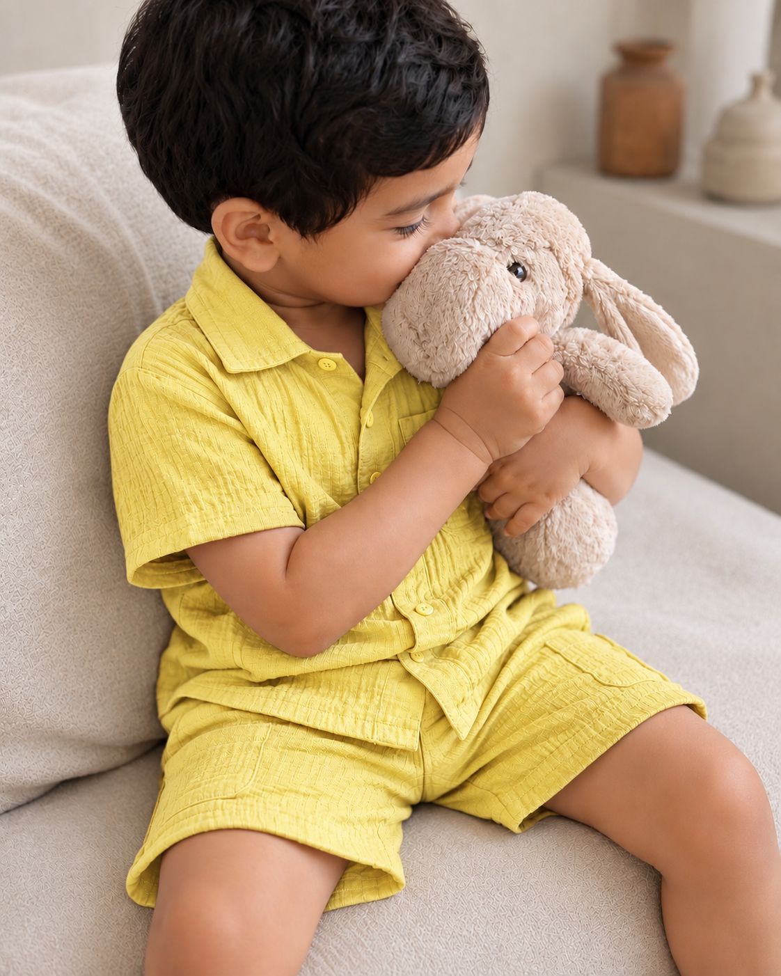Muslin Henley Co-Ord Set-YELLOW