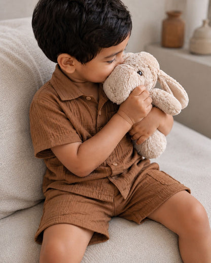 Muslin Henley Co-Ord Set-BROWN