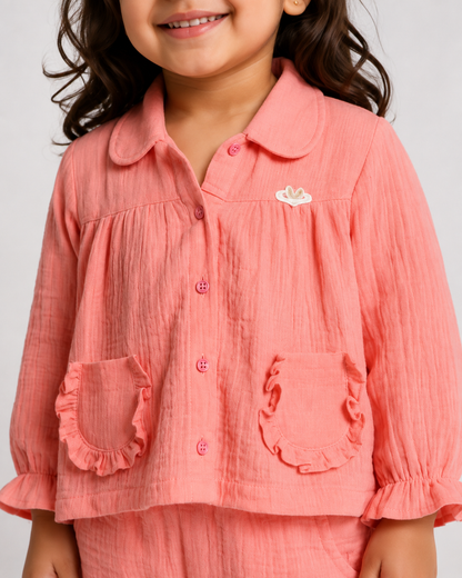 Ruffle Pocket Muslin Co-Ord Set