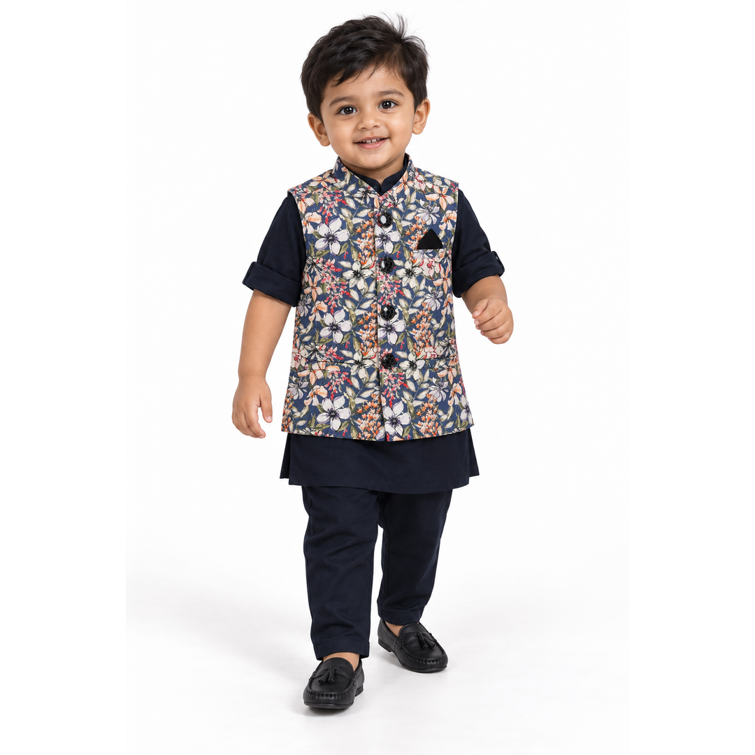 Totally Adorable Tot's Festive Fiesta: Printed Kurta + Waistcoat Fun!