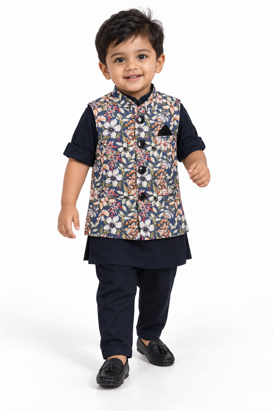 Totally Adorable Tot's Festive Fiesta: Printed Kurta + Waistcoat Fun!