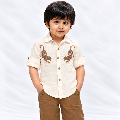 Tiger Tales Cotton Muslin Co-ord Set - Cream
