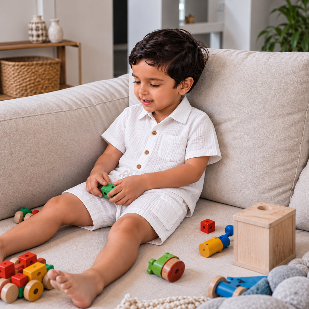 Cotton Muslin Shorts Co-Ord Set for Boys - White