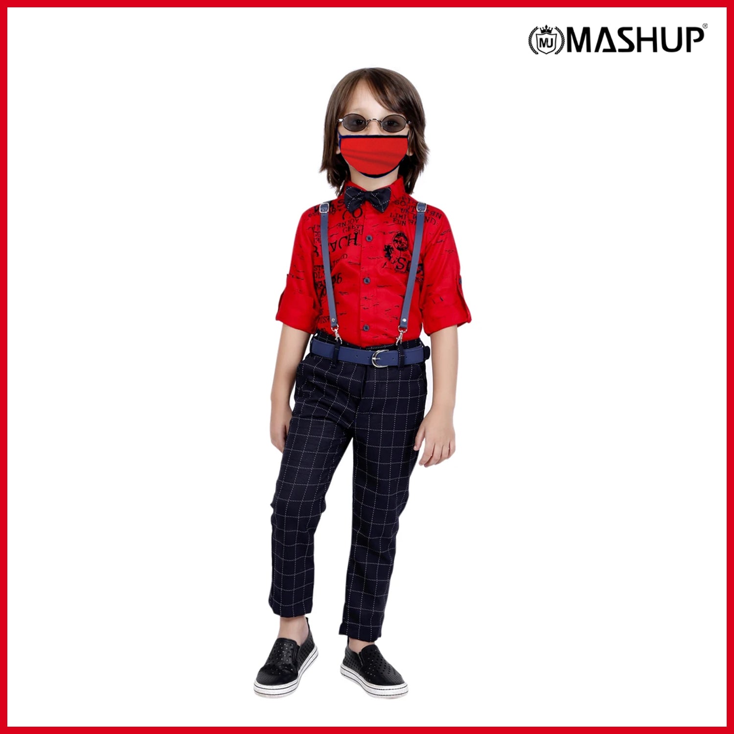 Bad Boys printed party Outfit with Suspenders and a Bow. - mashup boys