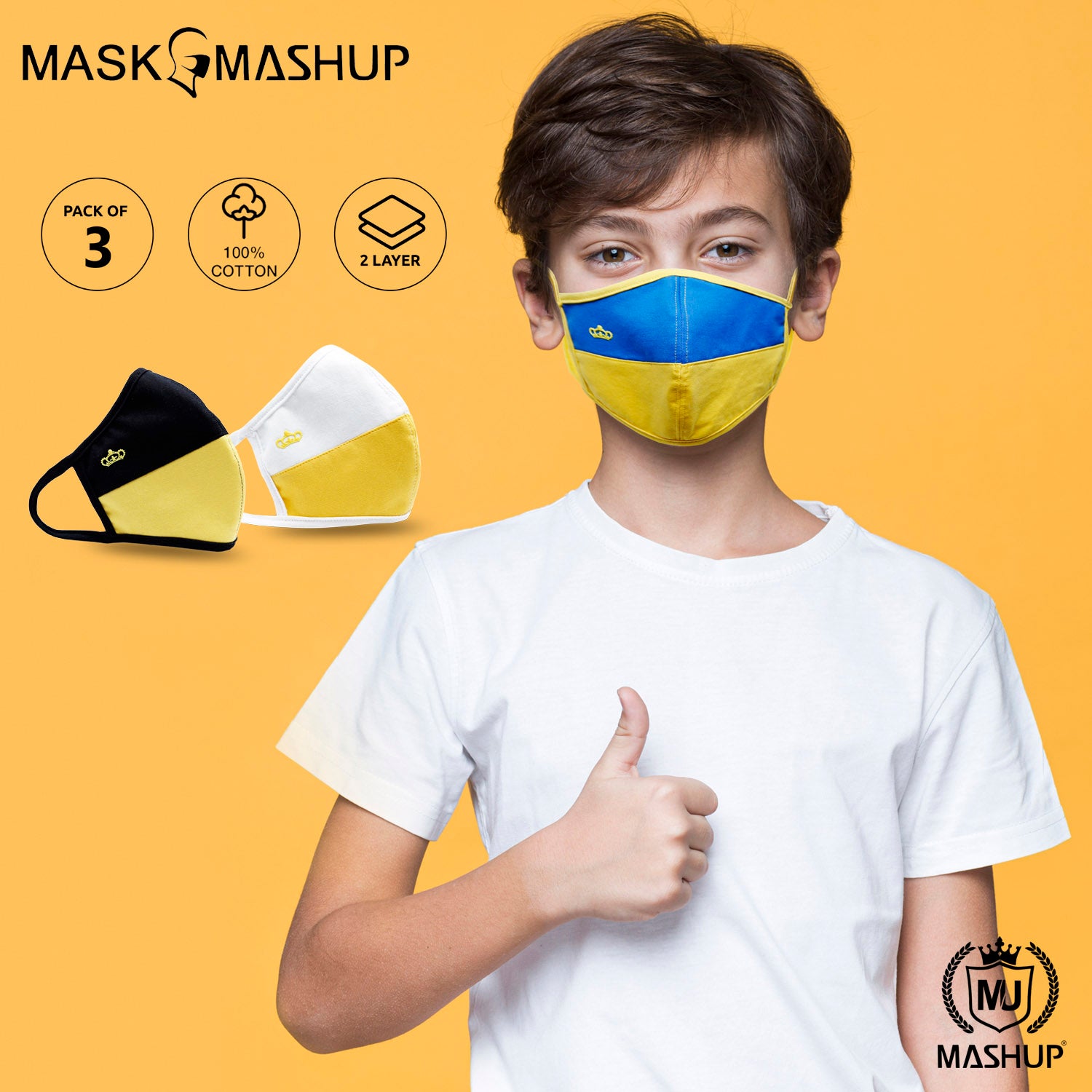 MashUp fashion Mask,Washable Reusable 2-layer colorblock protective face mask(Kids Size)(Pack of 3) - mashup boys