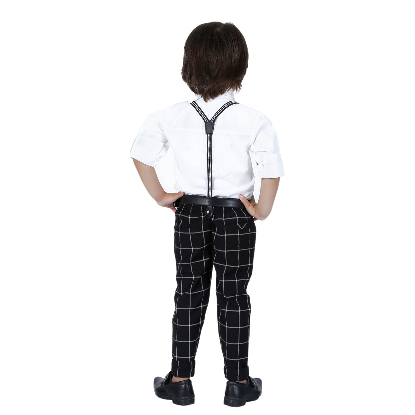 Plaid Party wear outfit with suspenders and bow tie. - mashup boys