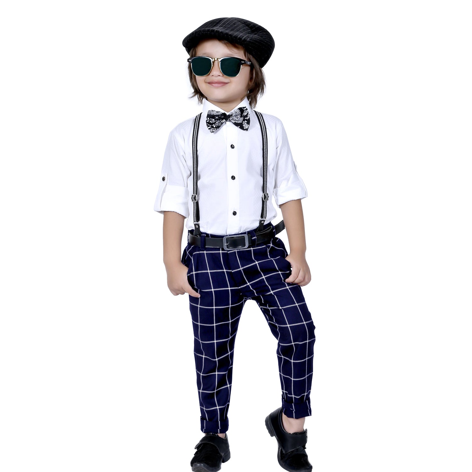 Plaid Party wear outfit with suspenders and bow tie. - mashup boys