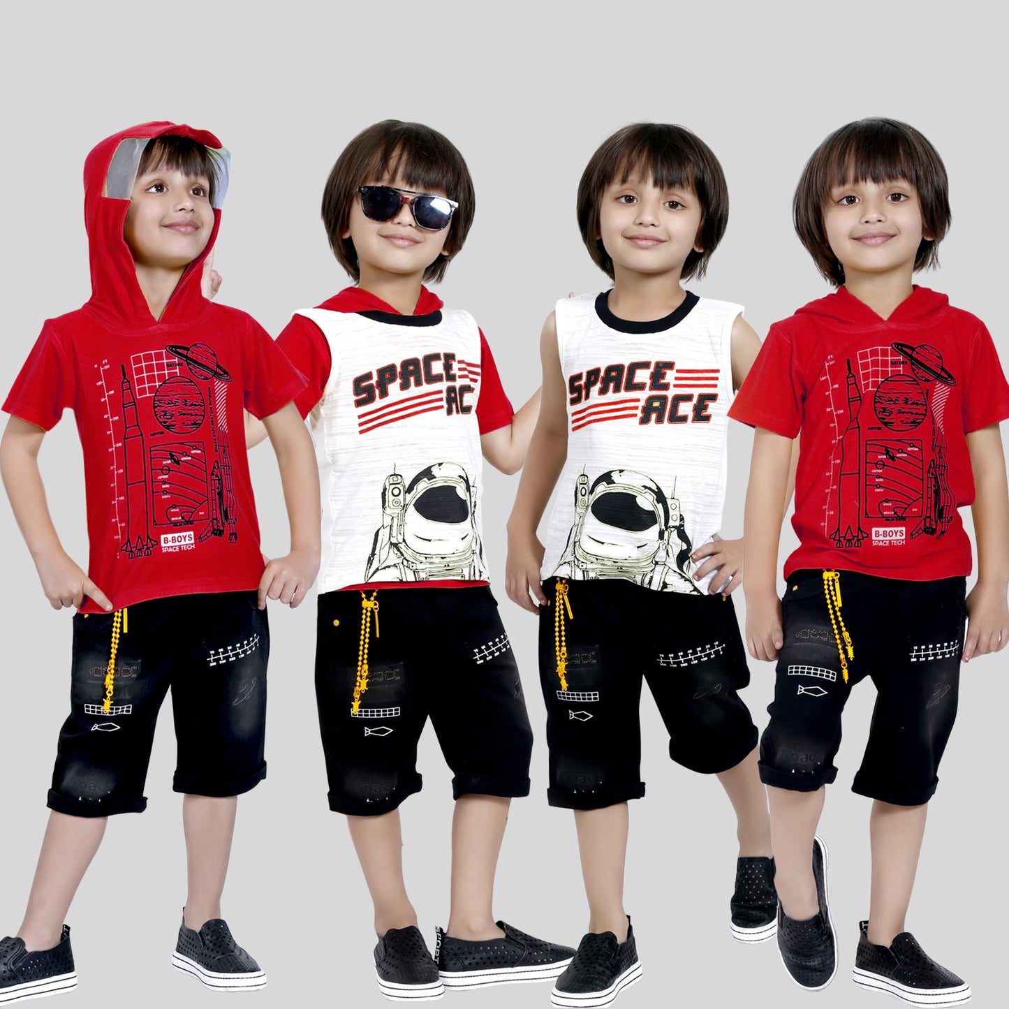 Bad Boys Stylish Outfit with Cotton T-shirt, Shorts and Hoodie