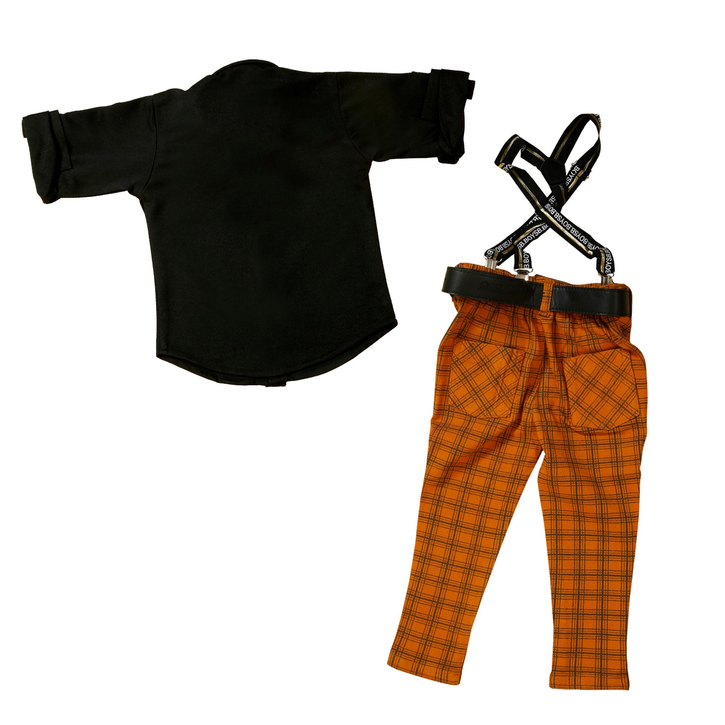 Plaid Party wear Outfit with Suspenders and wooden bow tie. - mashup boys