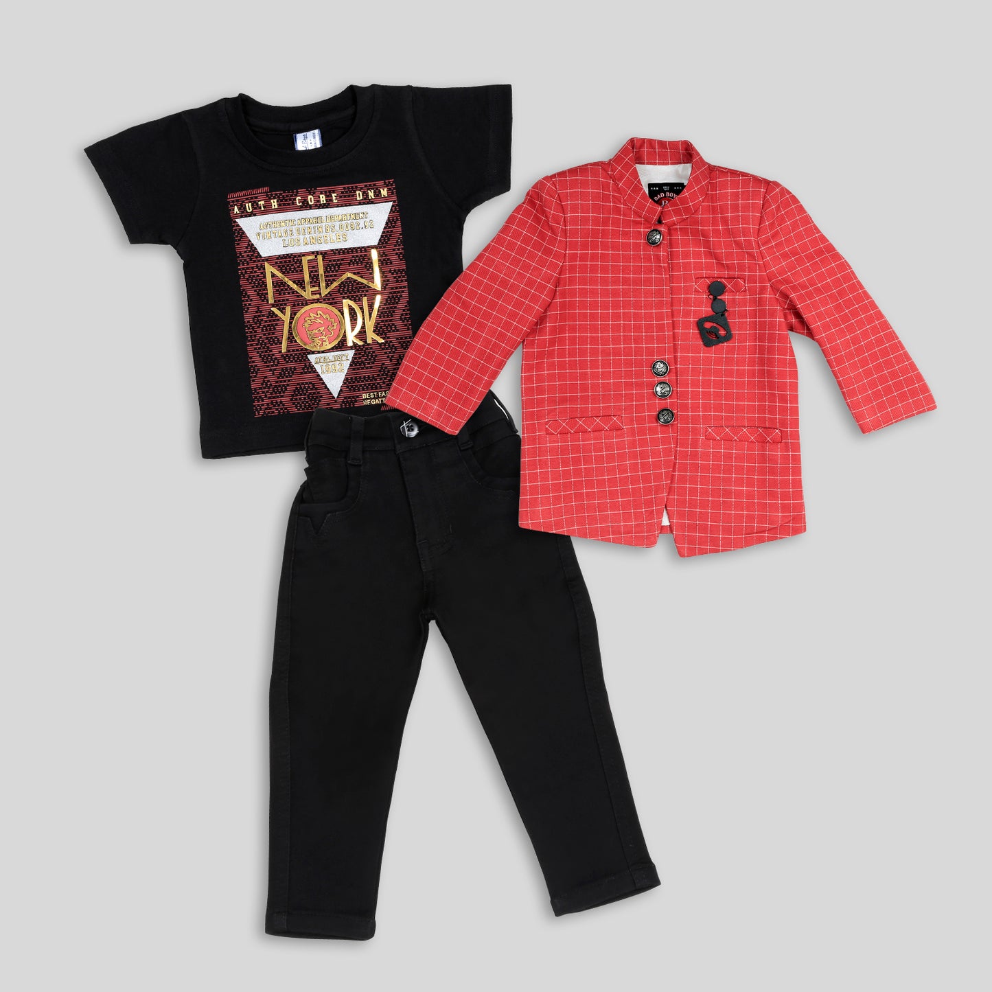 Party Wear Set With Blazer, T-shirt & Bottoms.