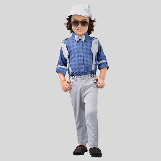 Checkered Charm: Shirt, Suspenders, Pants, Bow, Cap - Fun Everywhere!