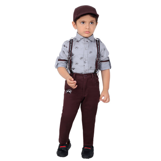 Checkered Charm: Shirt, Suspenders, Pants, Bow, Cap - Fun Everywhere!
